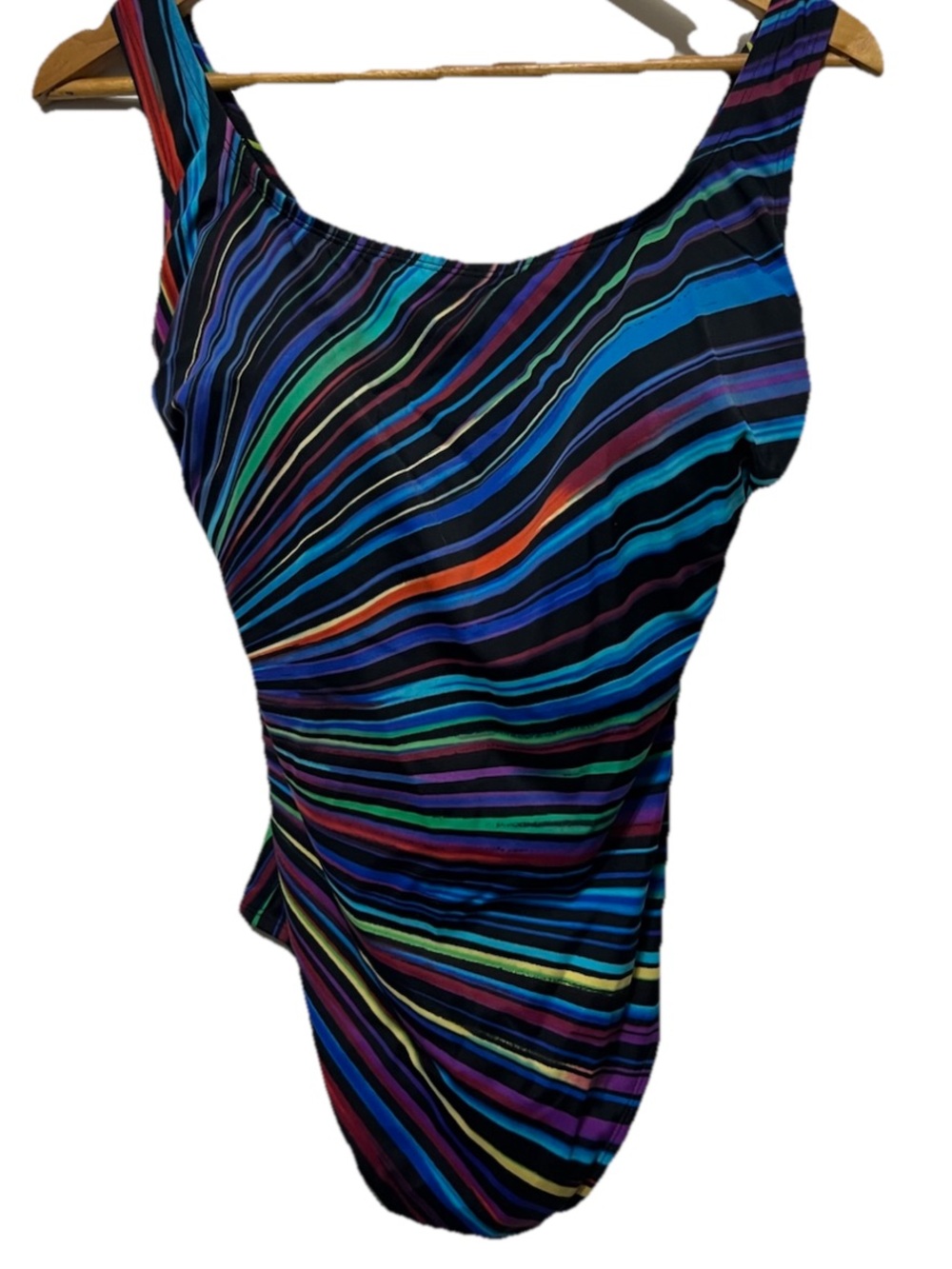 80’s inspired Colorful Sunburst Striped One-Piece Swimsuit